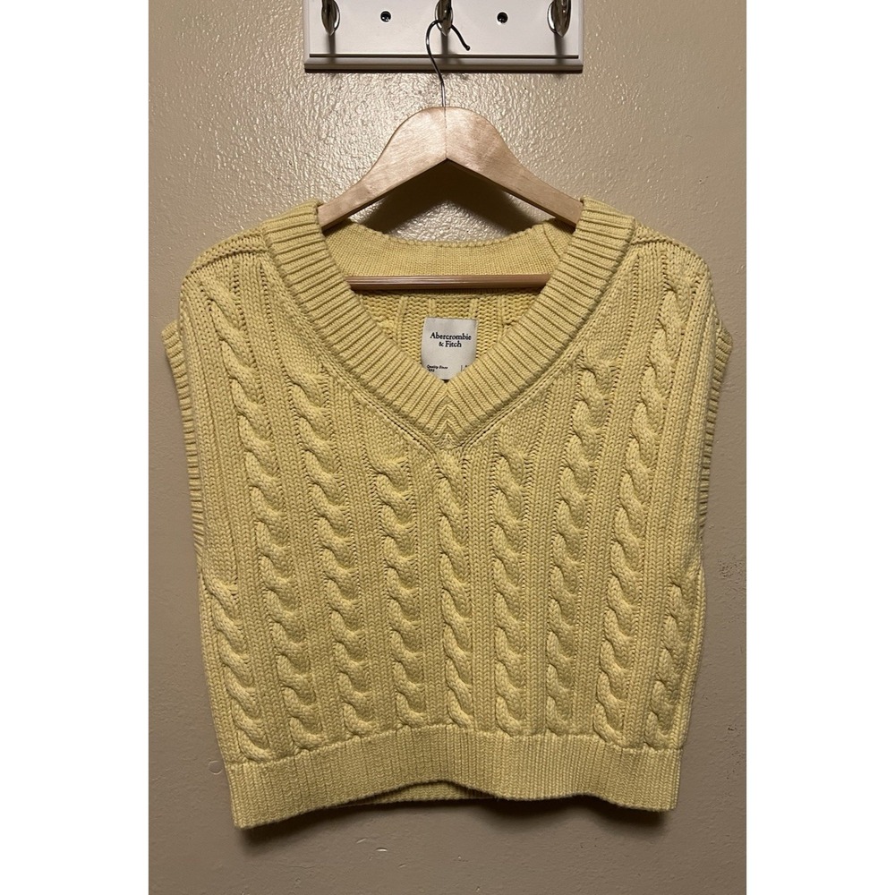 Abercrombie & Fitch Cable Knit Sweater Vest Yellow Fisherman Preppy Womens M NWT